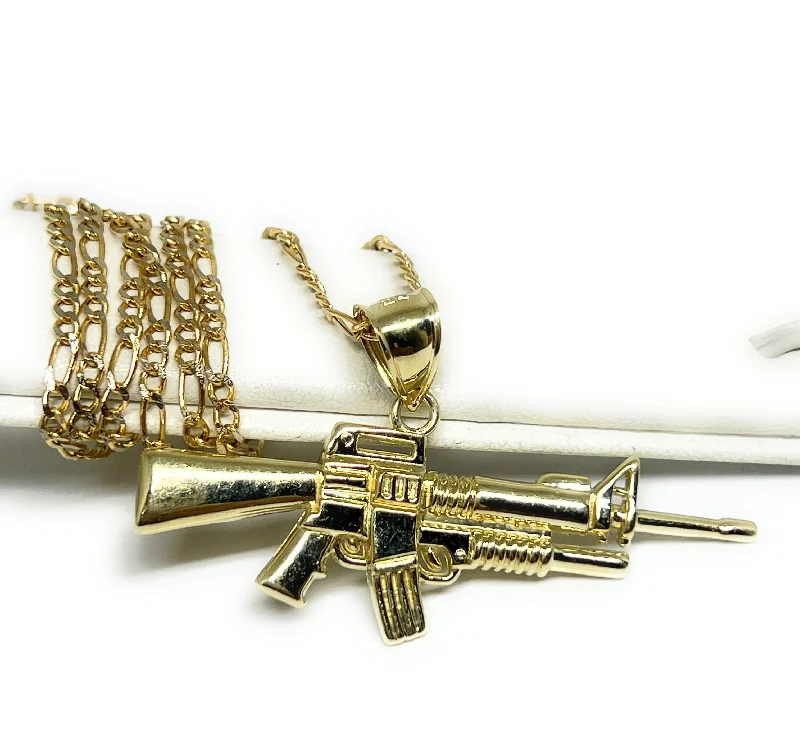 10k Solid Gold Machine Gun M4A1 Pendant Necklace