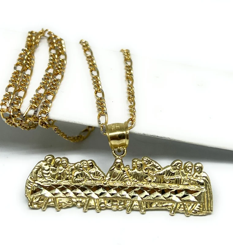 10k Solid Gold Yellow Jesus Last Supper Silhouette Pendant Necklace