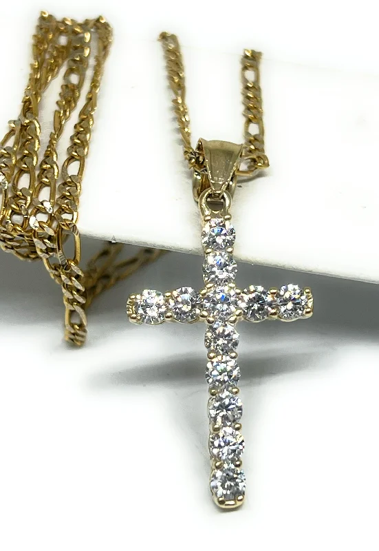 14k Solid Gold Classic Cross FULL CZ Pendant