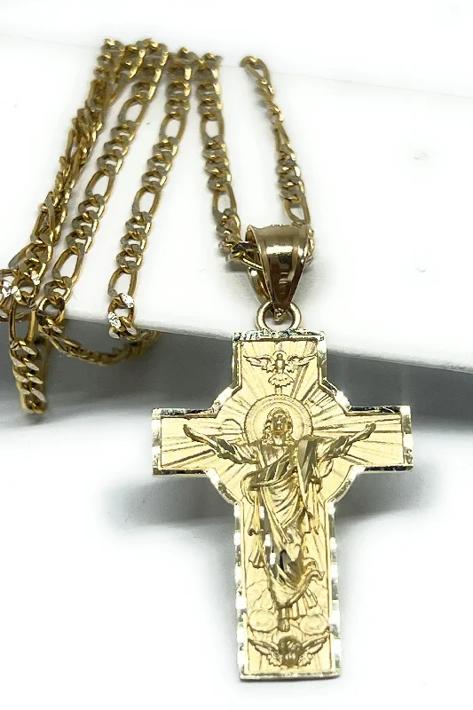 14k Solid Gold Jesus Cross Pendant Necklace Crucifix