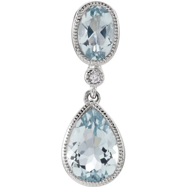 14KT WHITE GOLD 1.28 CTW AQUAMARINE & DIAMOND SLIDE DROP PENDANT