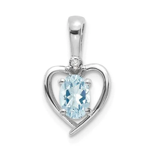 14KT WHITE GOLD AQUAMARINE DIAMOND HEART PENDANT