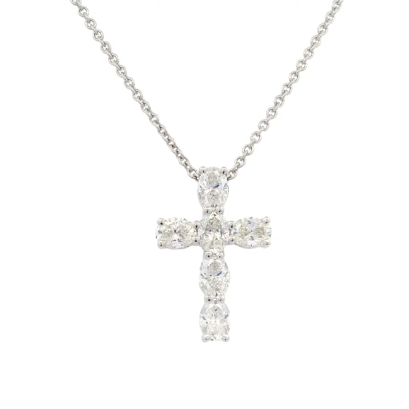 18 Karat White Cross Necklace Oval Diamonds