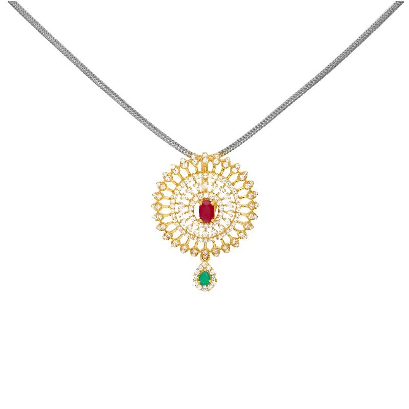 sterling silver toe ring set 22K Yellow Gold, Emerald, Ruby and CZ Pendant (7.9 grams)