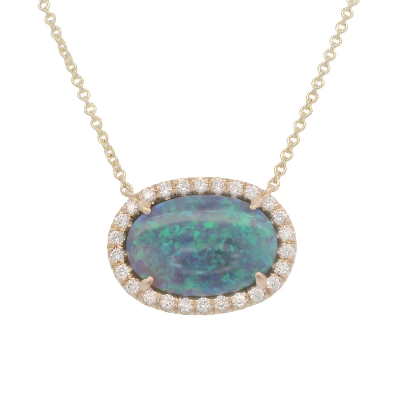 3.53ct Opal Necklace with 0.35cttw of Diamonds