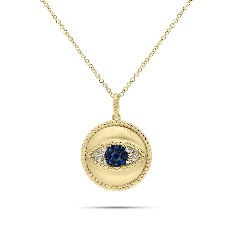 Sapphire & Diamond Evil Eye Pendant with Rope Edge