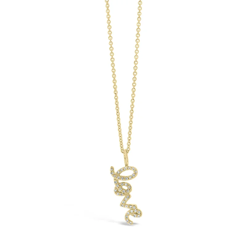 Small Diamond ‘Love’ Script Pendant Necklace