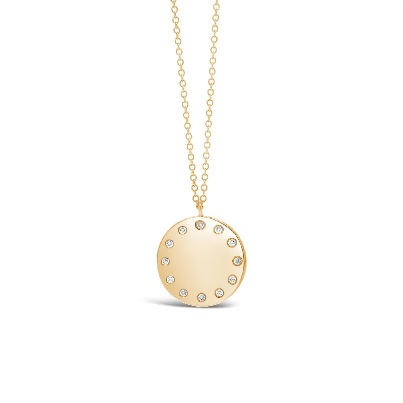 Diamond Dotted Disc Pendant Necklace