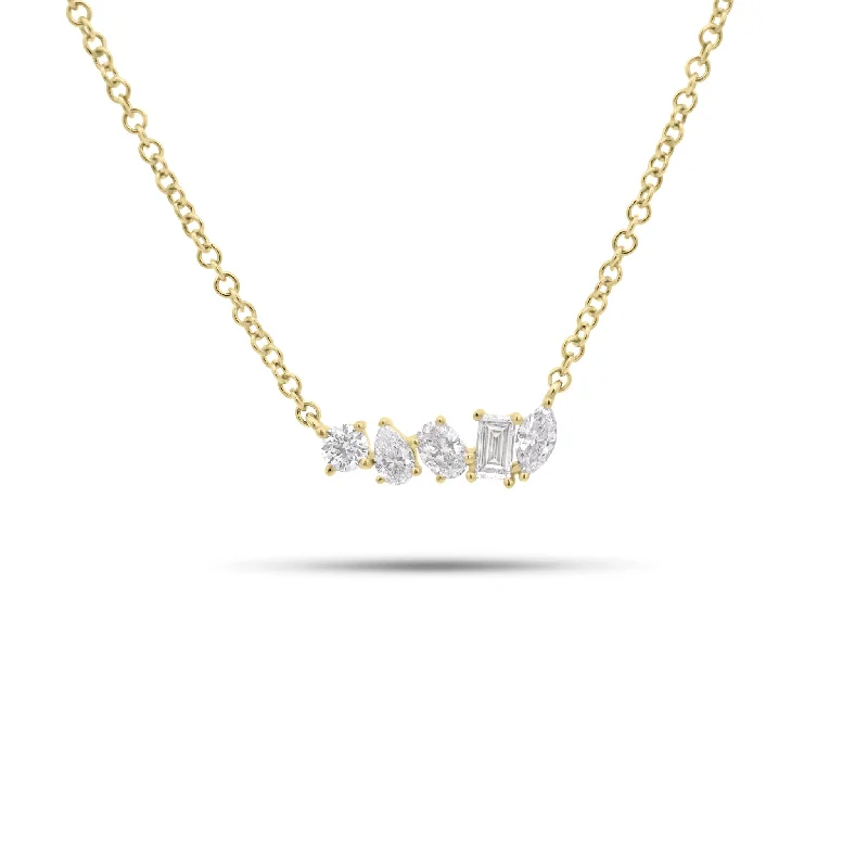 Multi-Shape Diamond 5-Stone Bar Pendant Necklace