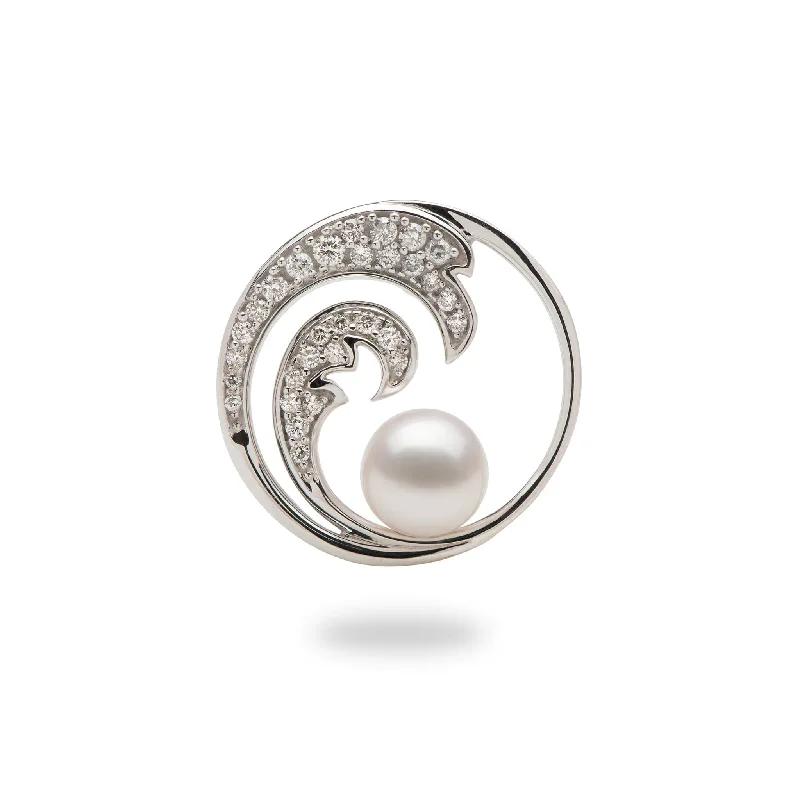 Nalu Akoya White Pearl Pendant in White Gold with Diamonds - 24mm