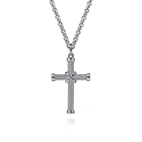 Sterling Silver Twisted Rope Cross Pendant X Center