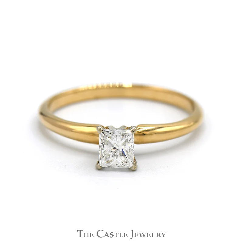 1/2ct Princess Cut Diamond Solitaire Engagement Ring in 14k Yellow Gold