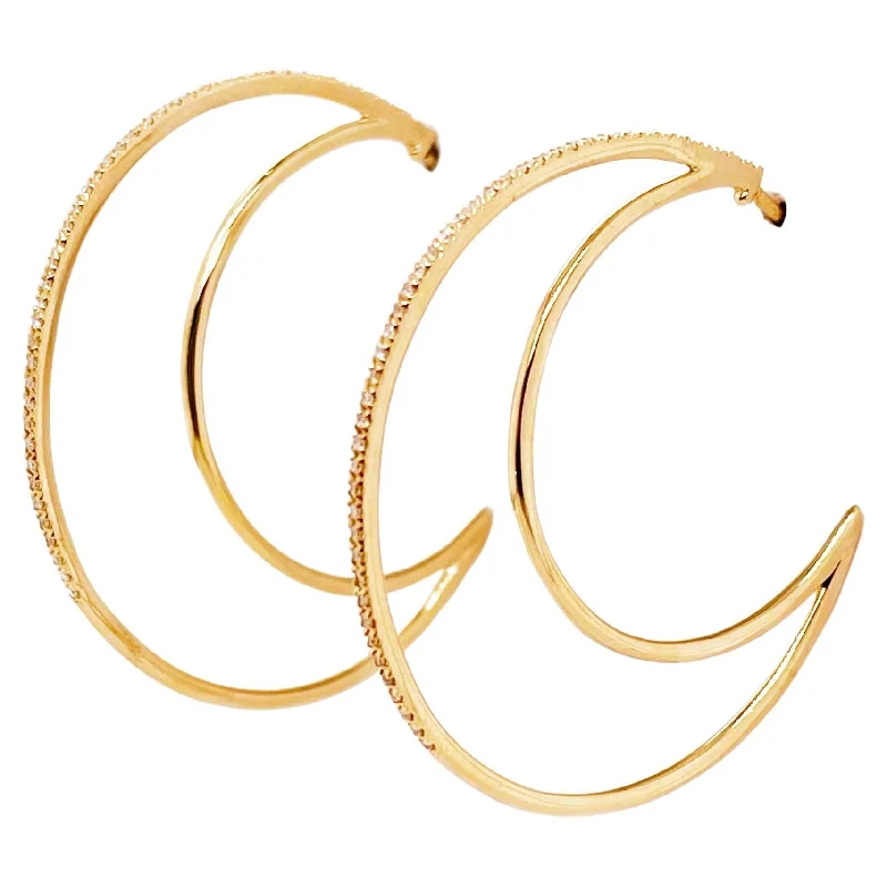 vintage-style garnet ring Diamond Crescent Moon Hoop Earrings