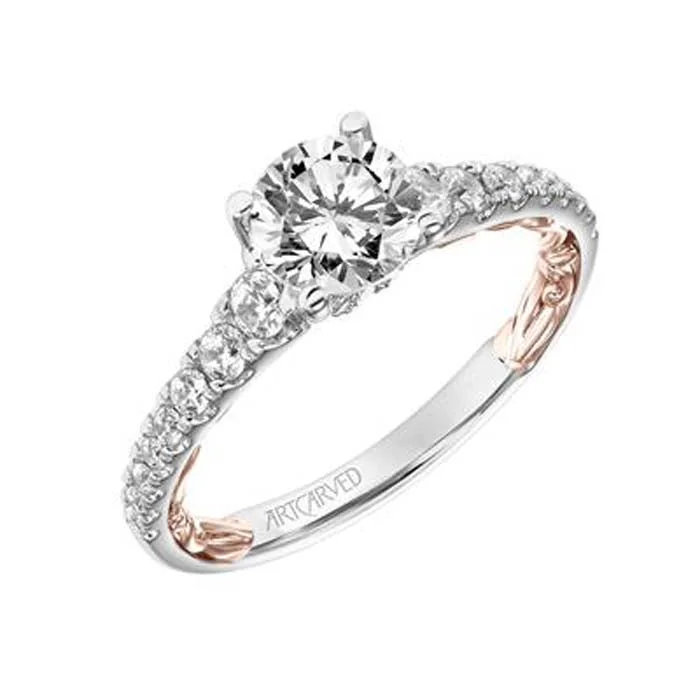 vintage marcasite brooch floral ArtCarved "Harley" Lyric Collection Engagement Ring Semi-Mounting 14K White and Rose Gold