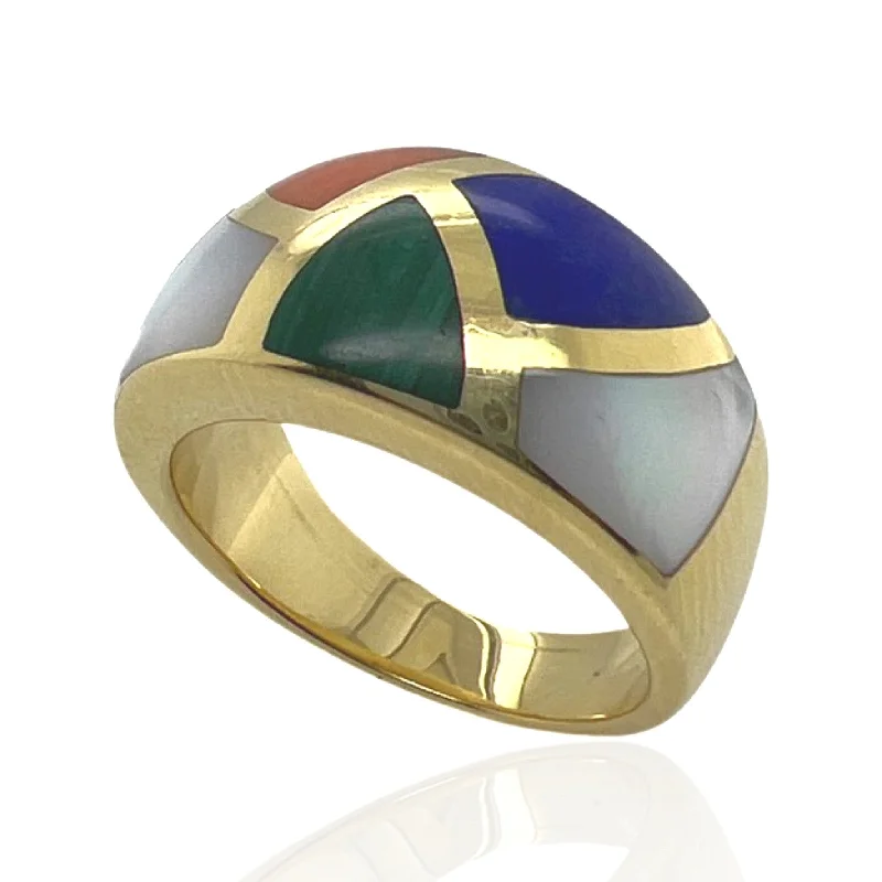 14 Karat Yellow Gold Inlaid Gemstone Ring