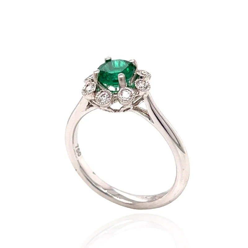 18 Karat White Gold Emerald and Diamond Ring