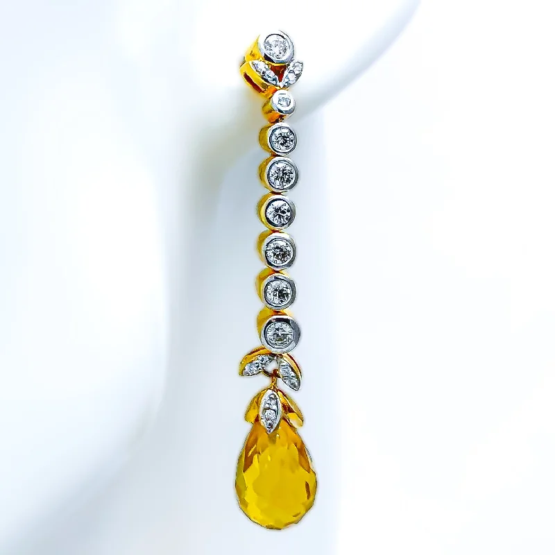 Dangling Citrine Teardrop Diamond + 18k Gold Earrings