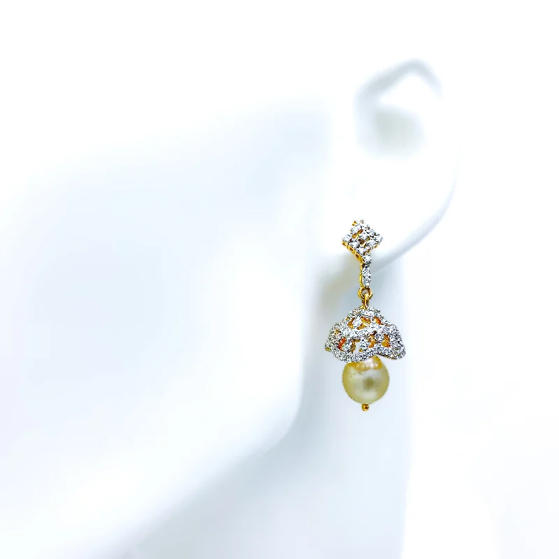 Shimmering Chandelier Pearl + Diamond + 18k Gold Earrings