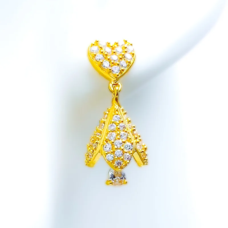 Gorgeous Heart 22k Gold CZ Earrings