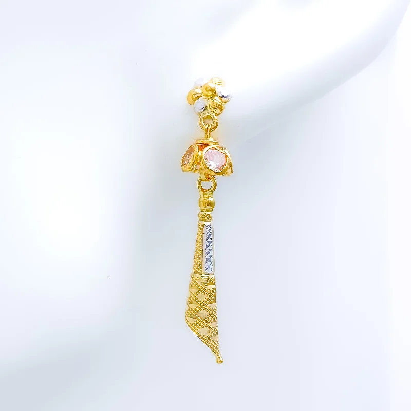 Sleek Asymmetrical CZ 22k Gold Earrings