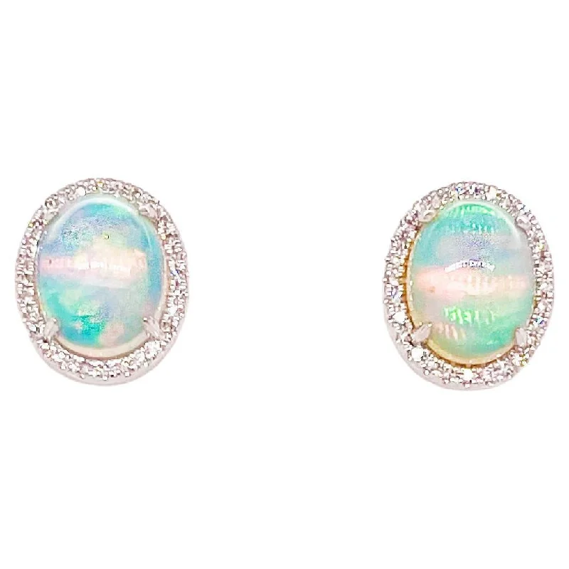 boho macrame bead anklet Opal & Diamond Halo Stud Earrings