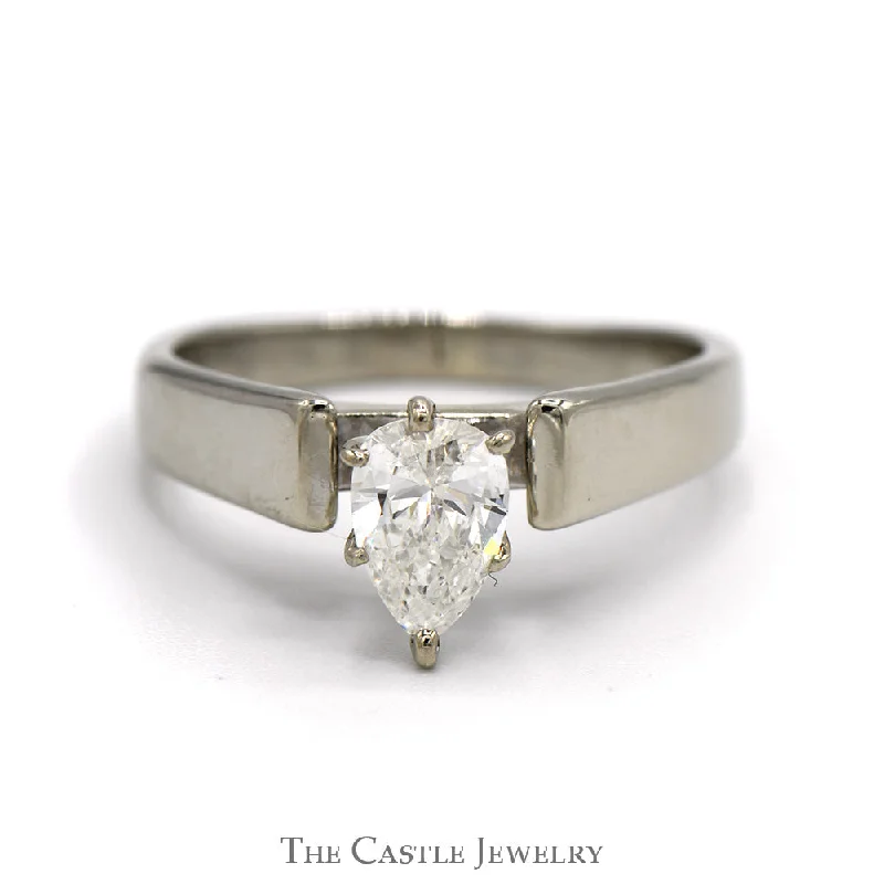 .59ct Pear Cut Diamond Solitaire Engagement Ring in 14k White Gold Cathedral Mounting