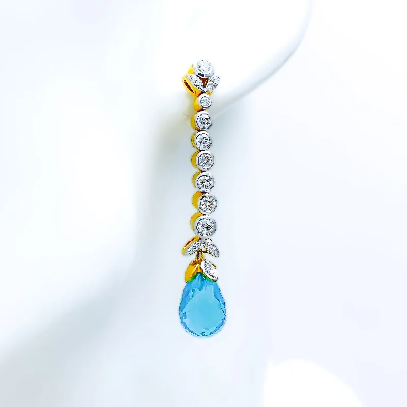 Attractive Aquamarine Drop Diamond + 18k Gold  Earrings