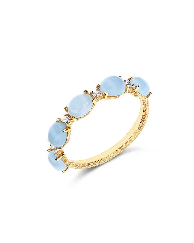 "Azure" Gold, diamonds and Aquamarine boules ring