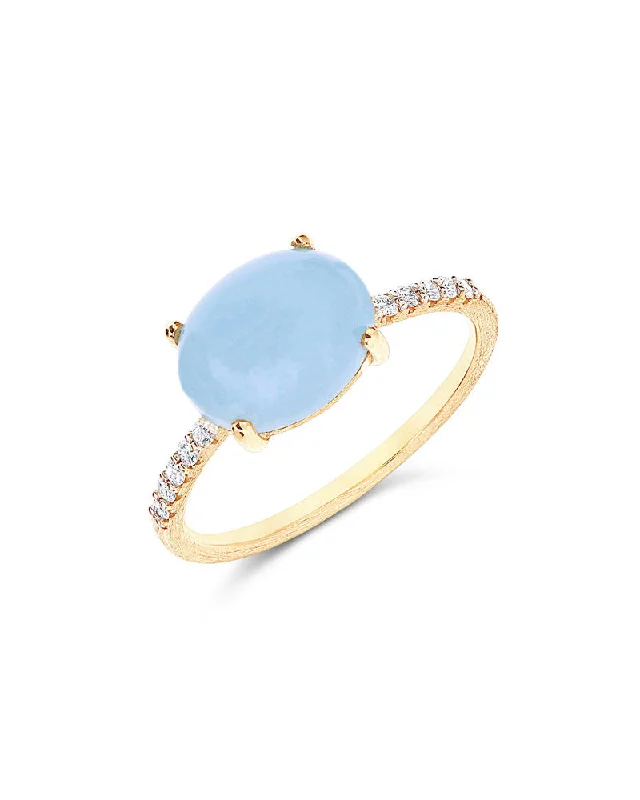 "Azure" Gold, diamonds and Aquamarine stackable ring