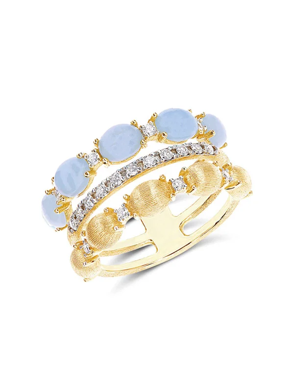 "Azure" gold, diamonds and aquamarine triple-band ring