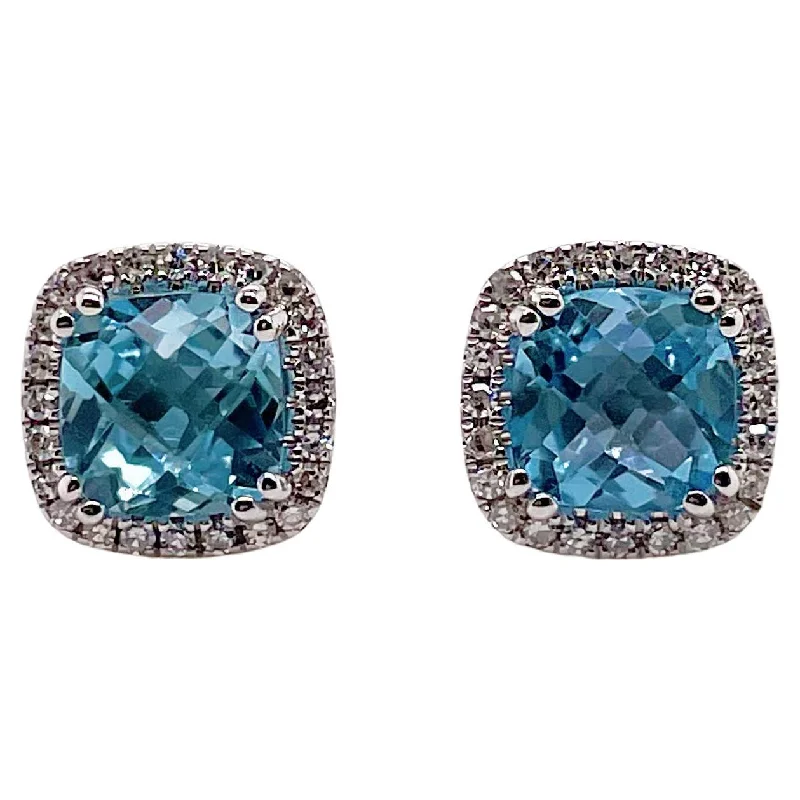 dainty cherry blossom ring Blue Topaz Diamond Halo Earrings