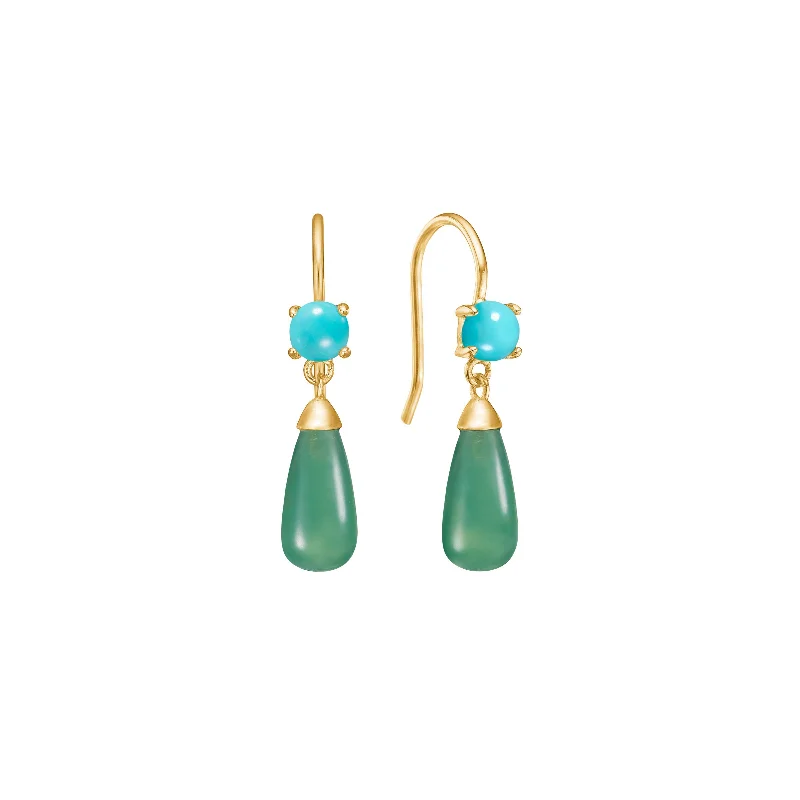 18K Gold Plated Earrings w. Agate & Turquoise