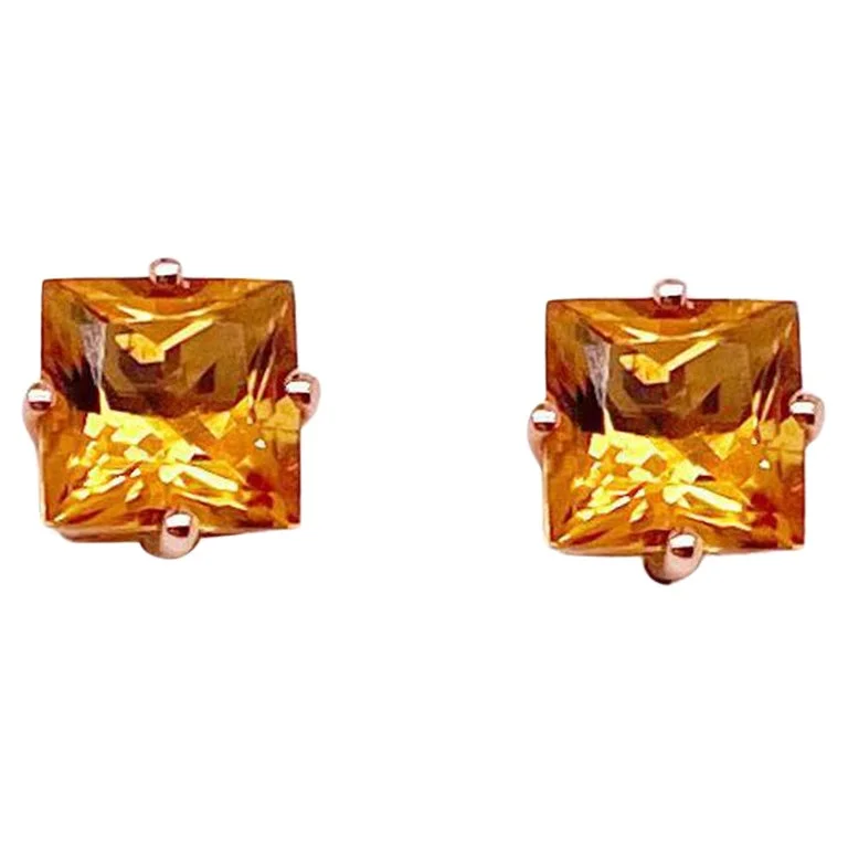 twisted rope gold chain Princess Cut Citrine Earrings