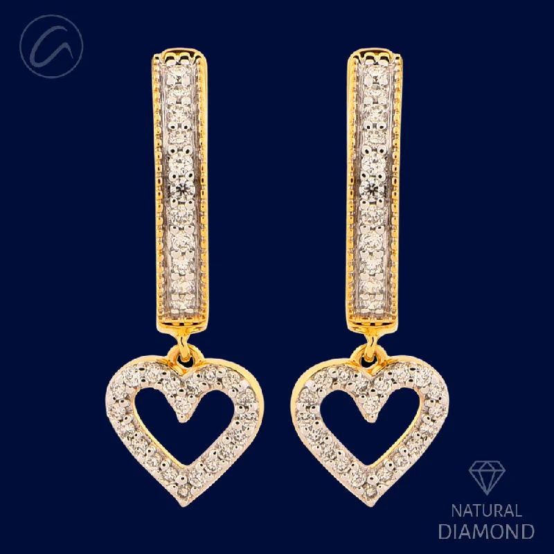 Dangling Dainty Heart 18K Gold + Diamond Bali Earrings