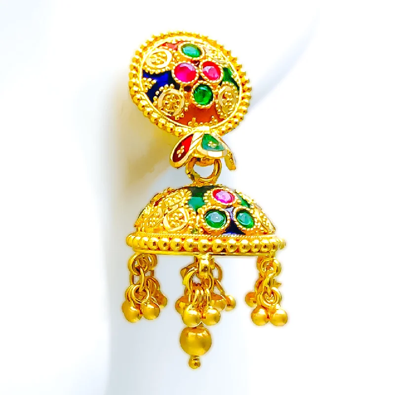 Dressy Majestic Tasseled 22k Gold Jhumki Earrings