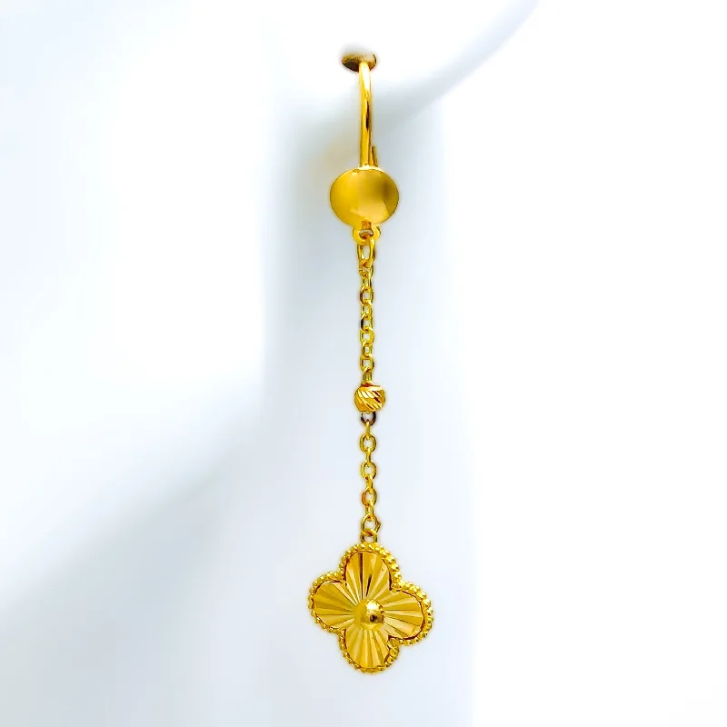 Elegant Sleek 21k Gold Hanging Floral Earrings