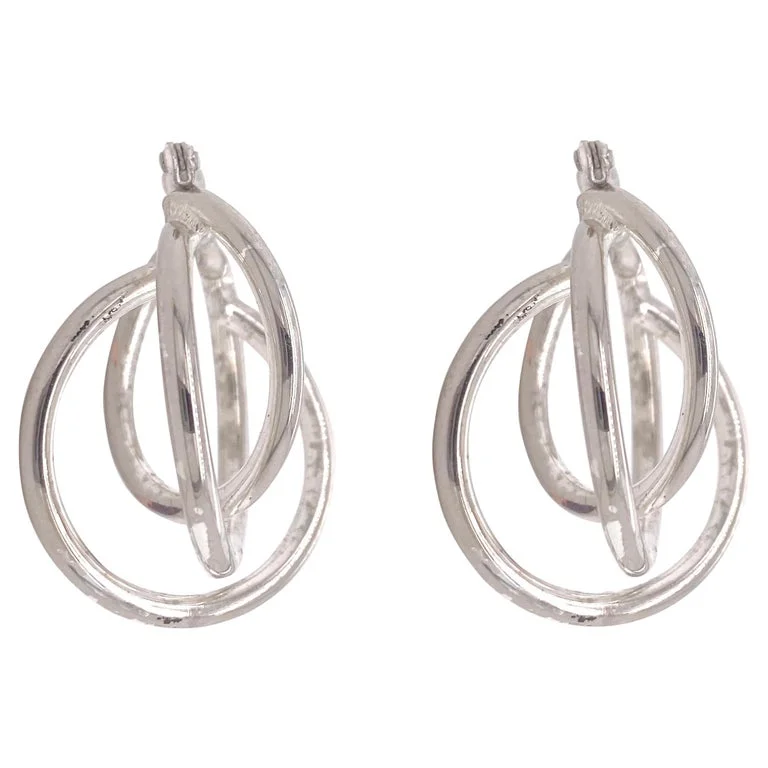 gemstone cluster earrings silver Freeform Hoop Earrings, Sterling Silver Earrings, One Pair in Sterling