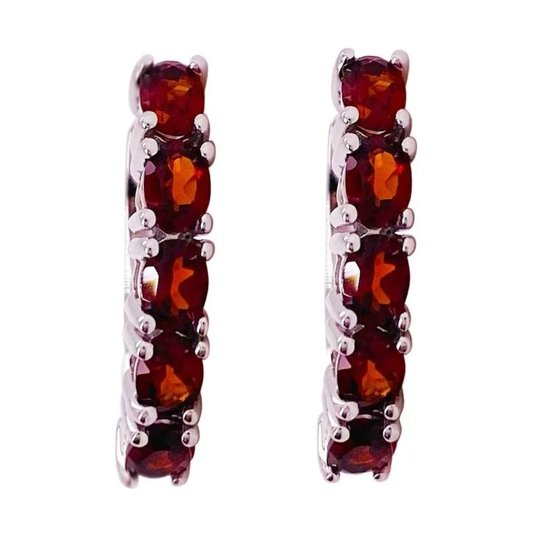 statement gemstone necklace handmade Garnet Huggie Earrings