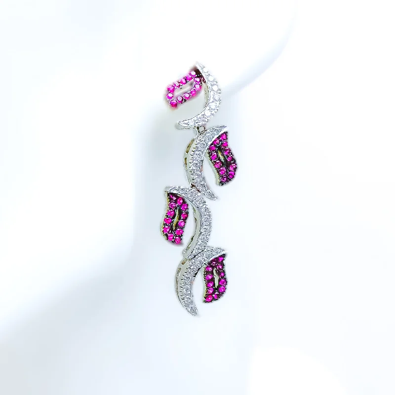 Graceful Ruby Leaf Adorned Diamond + 18k Gold Earrings