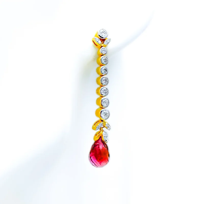 Long Rhodolite + Diamond + 18k Gold Earrings