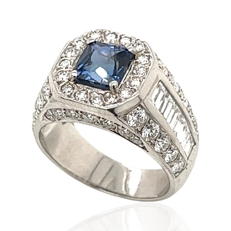 Platinum Blue Sapphire and Diamond Ring