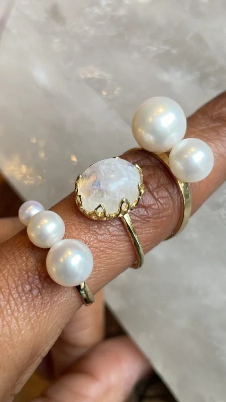 handmade wire-wrapped gemstone ring Poppy Finch 14k Gold Double Pearl Ring