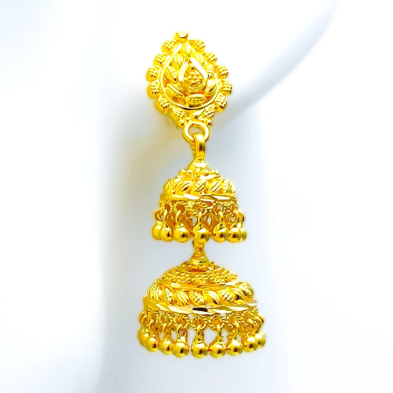 Priceless Dual Chandelier 22k Gold Jhumki Earrings