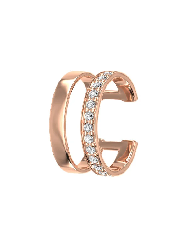 Double Line 18K Rosegold Ear Cuff w. Lab-Grown Diamonds