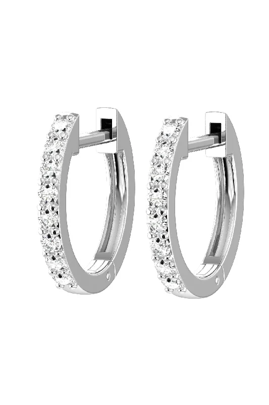 Medium Line 18K White Gold Hoops w. Lab-Grown Diamonds