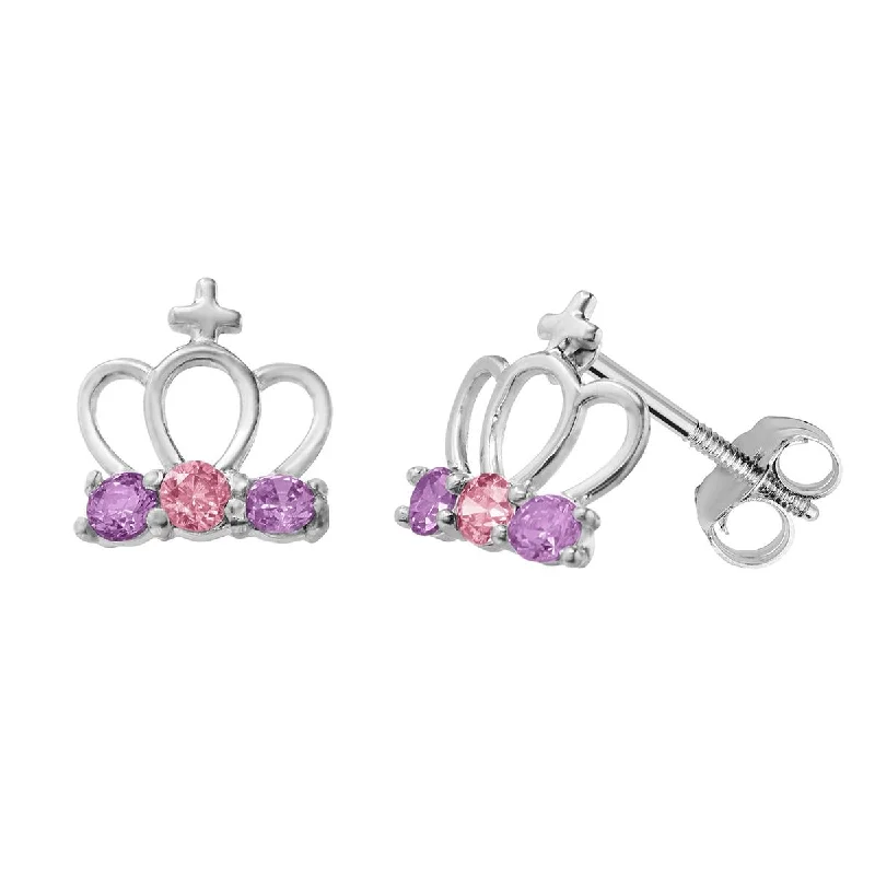 STERLING SILVER CHILDREN'S CROWN STUD EARRINGS