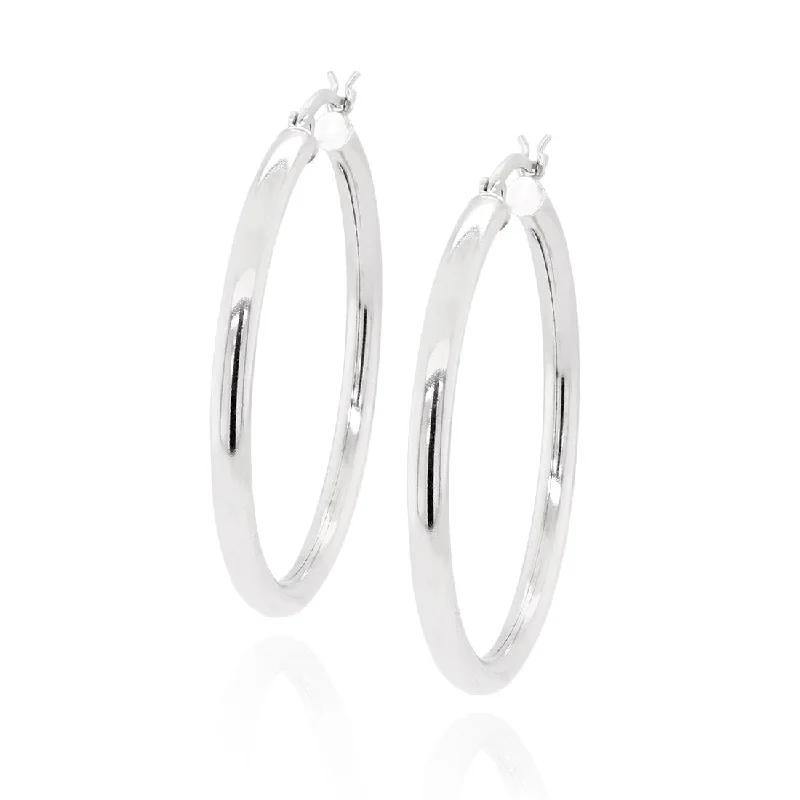 STERLING SILVER POLISHED HOOP EARRINGS, 45MM