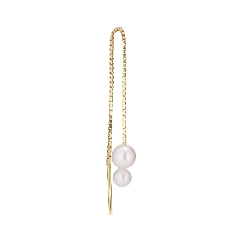 Deux Threader 18K Gold Plated Earring w. White Pearls