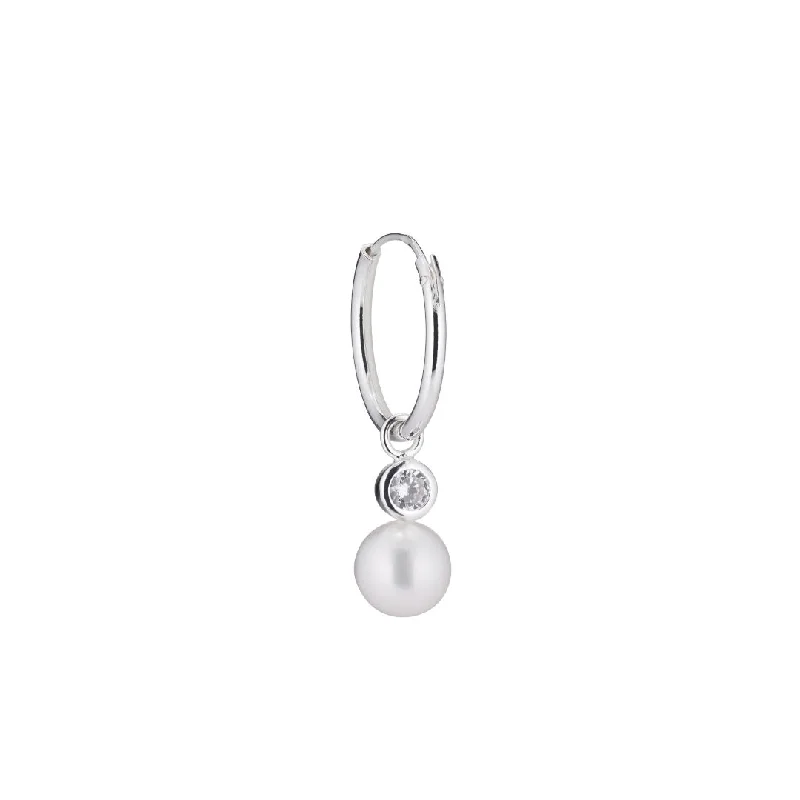 Bubble Silver Hoop w. White Pearl & Zirconia