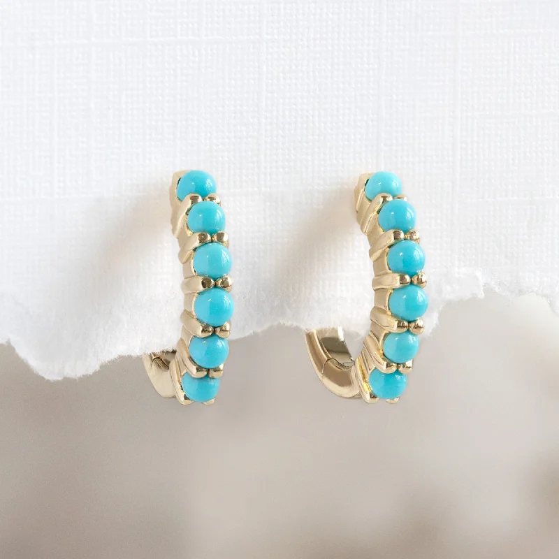 rose gold ring with diamonds The Turquoise Huggie Hoop Earrings | 14K Yellow Gold